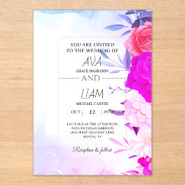 Invitaciones Acrílicas Elegante Boda Floral Acuarela Turquesa Azul 