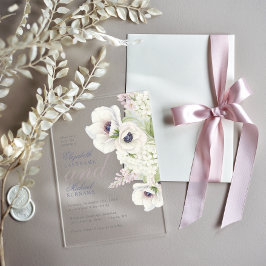 Invitaciones Acrílicas Elegante Boda floral anemónico blanco