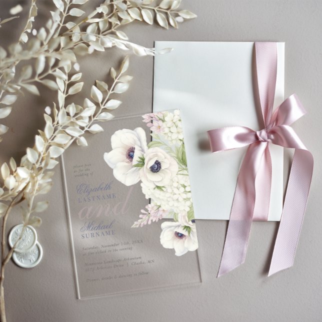 Invitaciones Acrílicas Elegante Boda floral anemónico blanco (Elegant White Anemone Floral Wedding Acrylic Invitations
Celebrate your love story with elegance.)