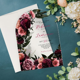 Invitaciones Acrílicas Elegante Boda Floral Arqueada Colorida