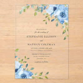 Invitaciones Acrílicas Elegante Boda Floral Azul