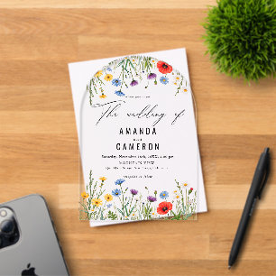 Invitaciones Acrílicas Elegante boda floral azul polvoriento naval