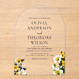 Invitaciones Acrílicas Elegante Boda floral blanco y amarillo