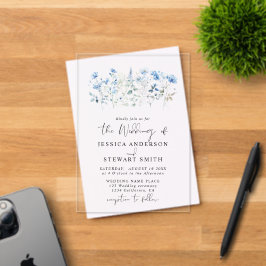 Invitaciones Acrílicas Elegante Boda Floral Blue Wildflowers