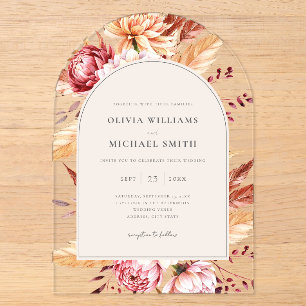Invitaciones Acrílicas Elegante Boda Floral Boho Chic
