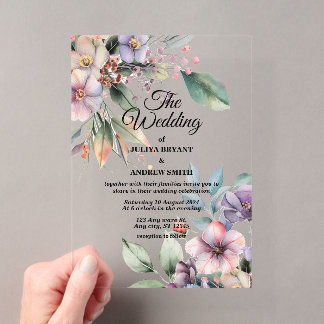 Invitaciones Acrílicas Elegante boda floral botánica acuarela