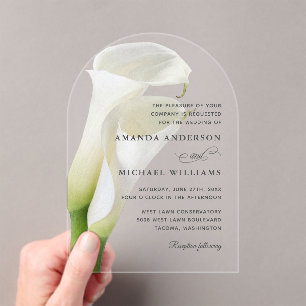 Invitaciones Acrílicas Elegante Boda Floral Calla Lilies Blanco