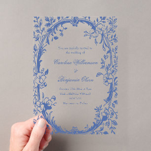 Invitaciones Acrílicas Elegante Boda Floral Clásica Country Francés Azul