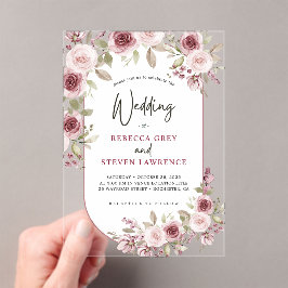 Invitaciones Acrílicas Elegante boda floral de color lila rosa chic