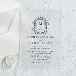 Invitaciones Acrílicas Elegante Boda floral de estilo negro chino victori