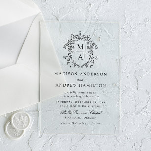 Invitaciones Acrílicas Elegante Boda floral de estilo negro chino victori