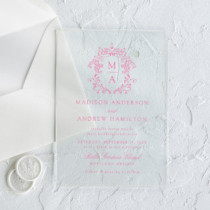 Invitaciones Acrílicas Elegante Boda floral de estilo rosado chino victor