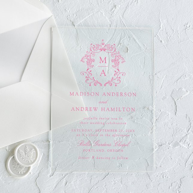 Invitaciones Acrílicas Elegante Boda floral de estilo rosado chino victor (Subido por el creador)