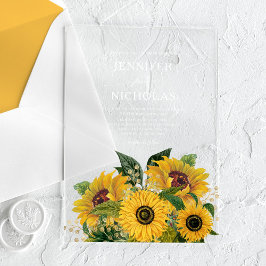 Invitaciones Acrílicas Elegante Boda Floral de girasoles