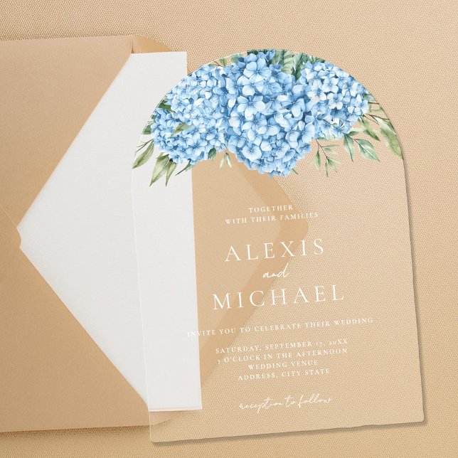 Invitaciones Acrílicas Elegante Boda floral de Hydrangea azul (Subido por el creador)