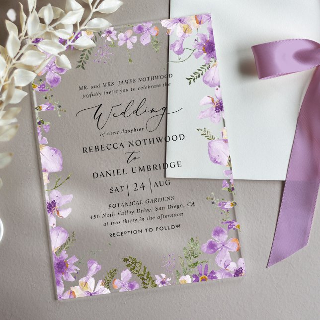 Invitaciones Acrílicas Elegante Boda floral de Lavanda (Subido por el creador)