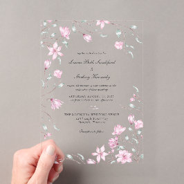 Invitaciones Acrílicas Elegante Boda floral de Magnolia Rosa