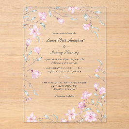Invitaciones Acrílicas Elegante Boda floral de Magnolia Rosa