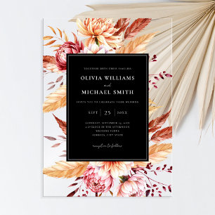 Invitaciones Acrílicas Elegante Boda floral de Moda de Boho negro