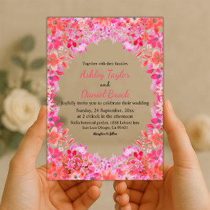 Invitaciones Acrílicas Elegante Boda floral de Rosas brillantes y colorid
