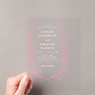 Invitaciones Acrílicas Elegante boda floral de Toile rosa francés