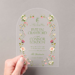 Invitaciones Acrílicas Elegante Boda floral del monograma rococó