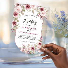 Invitaciones Acrílicas Elegante Boda Floral Lila Rosa Chic