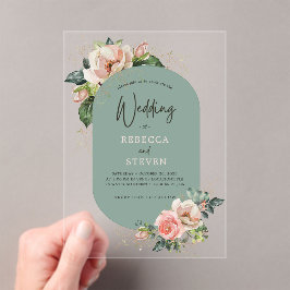 Invitaciones Acrílicas Elegante boda floral moderna con salvia rosa