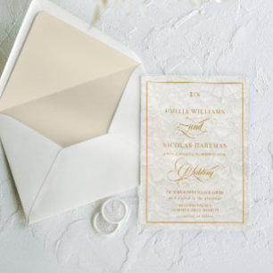 Invitaciones Acrílicas Elegante Boda floral monograma crema