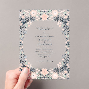Invitaciones Acrílicas Elegante Boda Floral Pastel