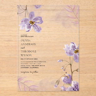 Invitaciones Acrílicas Elegante Boda floral púrpura claro