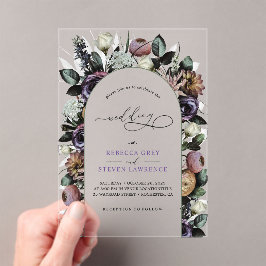 Invitaciones Acrílicas Elegante boda floral púrpura turquesa