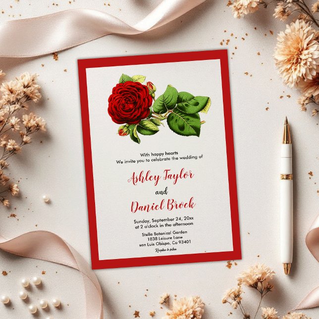 Invitaciones Acrílicas Elegante Boda Floral Romántico Rosa Rojo Borgoña (Subido por el creador)