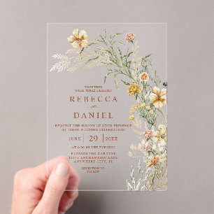 Invitaciones Acrílicas Elegante Boda floral Terracota & Beige Boho