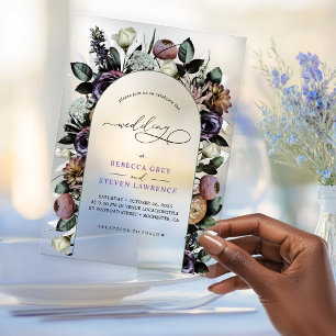 Invitaciones Acrílicas Elegante Boda Floral Turquesa Morada