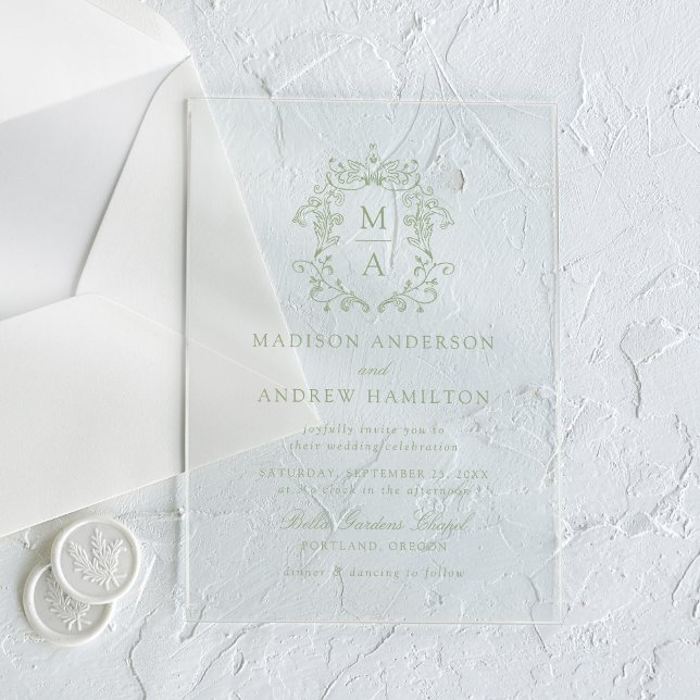 Invitaciones Acrílicas Elegante Boda floral verde chino victoriano (Subido por el creador)