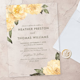 Invitaciones Acrílicas Elegante Boda floral verde sabio amarillo