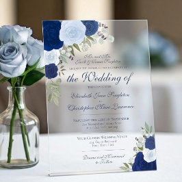 Invitaciones Acrílicas Elegante Boda formal de Rosas turcos azules y de l