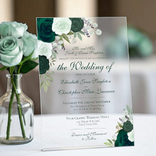 Invitaciones Acrílicas Elegante Boda formal de Rosas verdes de esmeralda 