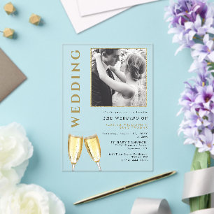 Invitaciones Acrílicas Elegante Boda fotográfico Champagne