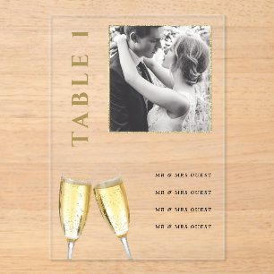 Invitaciones Acrílicas Elegante Boda fotográfico Champagne Table Number
