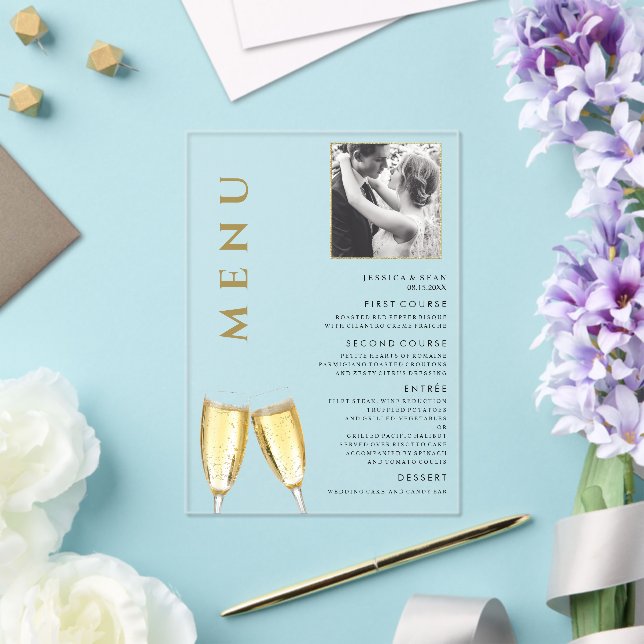 Invitaciones Acrílicas Elegante Boda fotográfico Menú Champagne (Insitu (Boda))