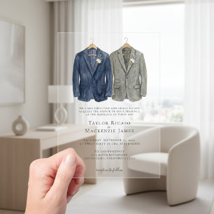 Invitaciones Acrílicas Elegante boda gay Dos novios con trajes