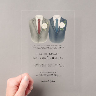 Invitaciones Acrílicas Elegante boda gay Dos novios con trajes