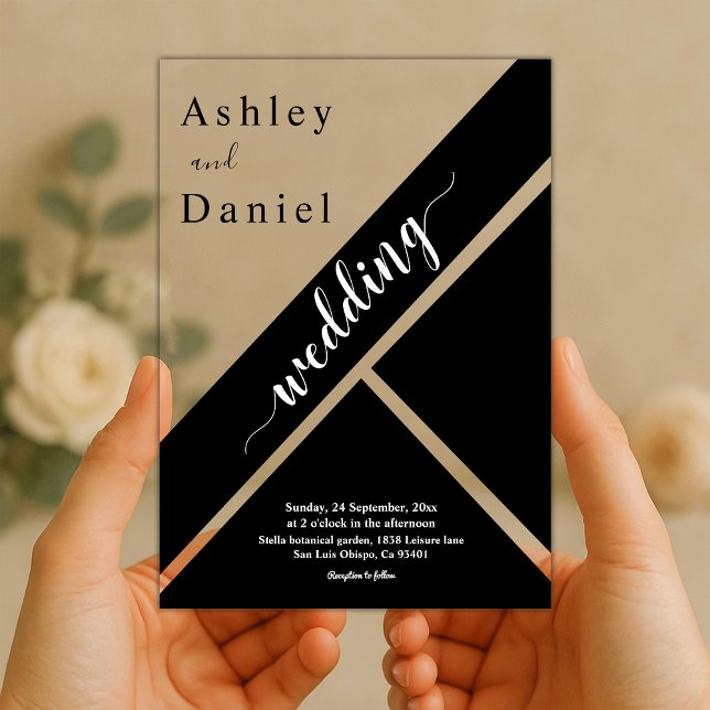Invitaciones Acrílicas Elegante Boda Geométrico Moderno Negro Y Blanco (Subido por el creador)
