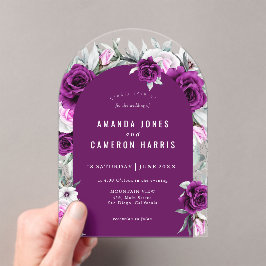 Invitaciones Acrílicas Elegante Boda Geométrico Rústico Morado Rubor