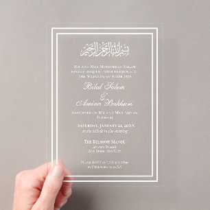 Invitaciones Acrílicas Elegante Boda Islámica Minimalista Moderna Blanca