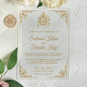 Invitaciones Acrílicas Elegante Boda Islámica Musulmana de Oro