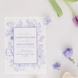 Invitaciones Acrílicas Elegante Boda Lilac Lavender Floral Line Art
