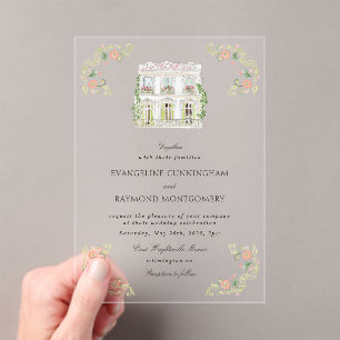 Invitaciones Acrílicas Elegante Boda Manor Rococó Acuarela